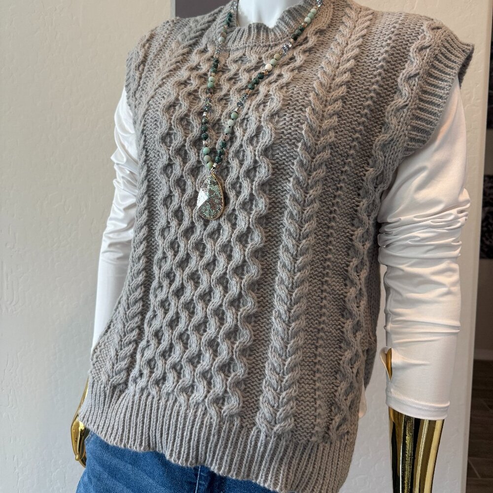 Soft Grey Roped Sweater Vest